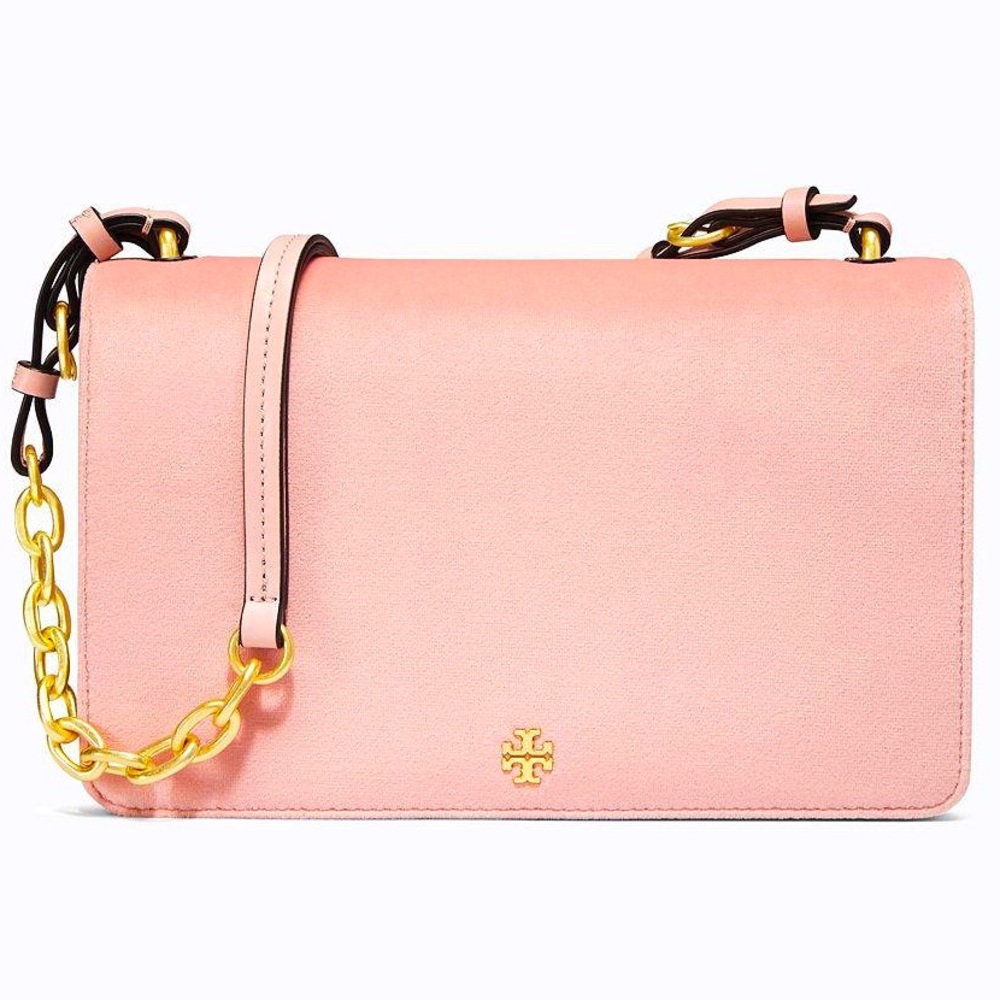 Tory Burch Sadie Pink Velvet Shoulder Bag